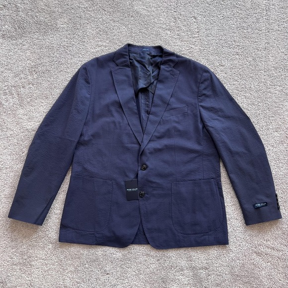Peter Millar Crown Crafted 48R Seersucker Sport Coat Navy Cotton Soft Blazer
